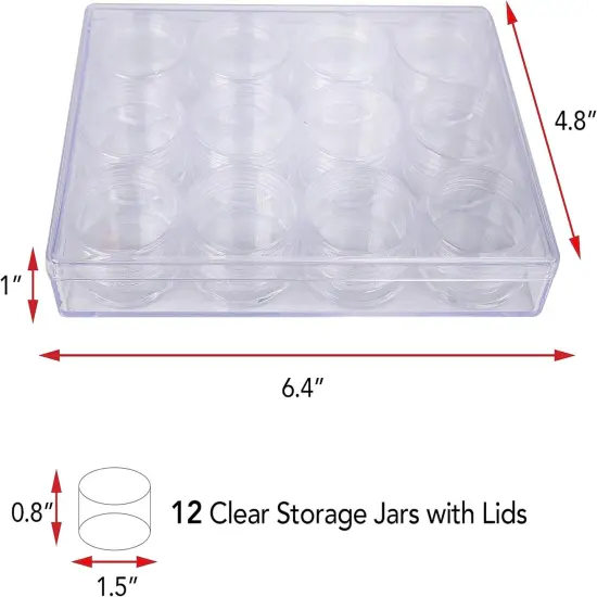 The Beadsmith Personality Case - Clear Storage Organizer Box &ndash; 6.4 x 4.8 x 1 inches - Includes 12 Small Containers with lids - 1.5 x 0.8 inches, Bead Holder {3}