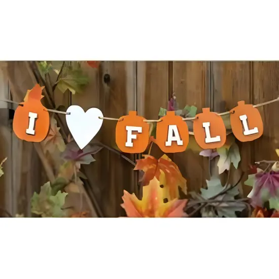 Wood Pumpkin and Heart Garland with I Heart Fall on Jute Strand {2}