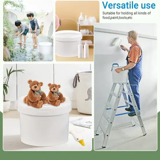 10 Pack White Plastic Bucket with Handle and Lid {3}