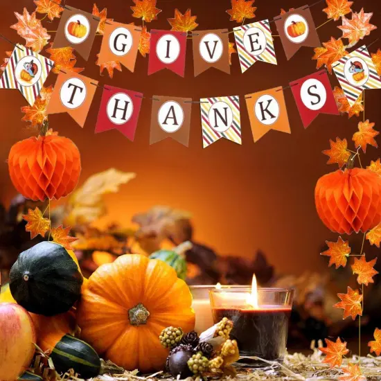 GIVE Thanks Hanging Banner Autumn Pumpkin Honeycomb Ball {5}