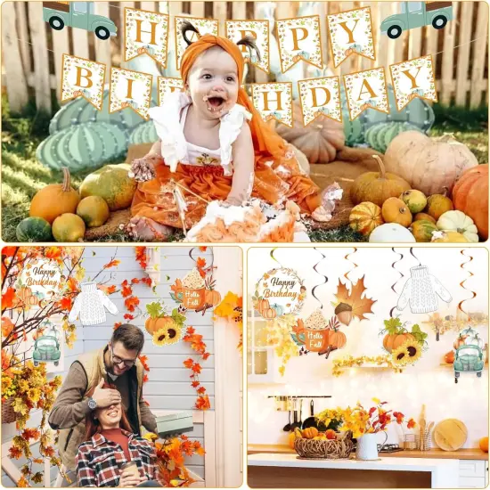 Little Pumpkin Party Decorations, Banner and Autumn Party Hanging Swirls Decorations {5}