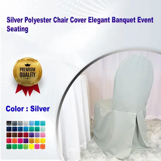 Silver Polyester Chair Cover Elegant Banquet Event Seating {1}