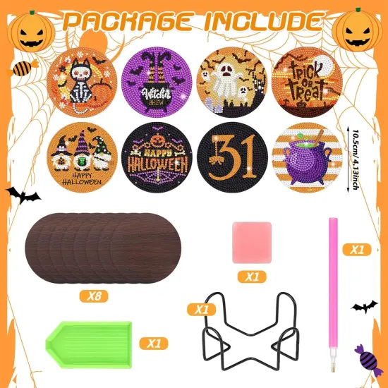 8 Pcs Halloween Diamond Painting Coasters Kits DIY {3}