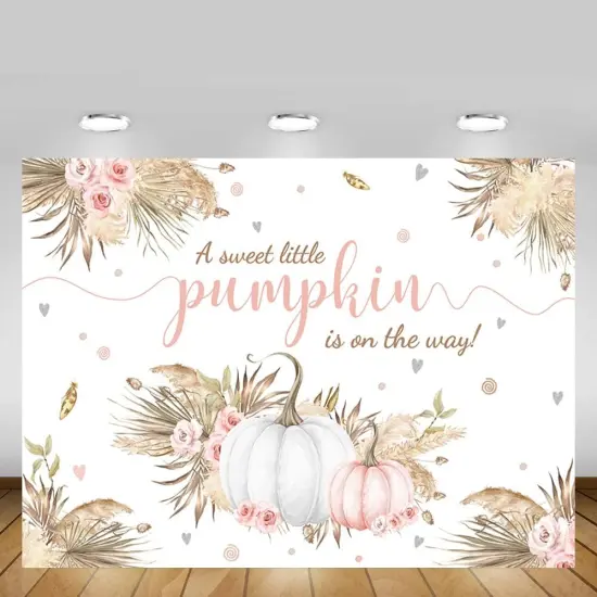 7x5ft Autumn Boho Little Pumpkin Backdrop for Girl Baby Shower Fall Leaves {5}