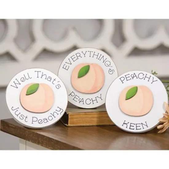 Mini Wooden Easel Sign 4" Round Desk Decor with Positive Quotes and Cut-Out Peach Asstd. 3 {5}