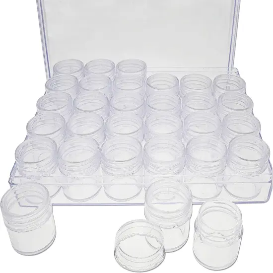 The Beadsmith Personality Case - Clear Storage Organizer Box, 6.4 x 5.4 x 1.25 inches - Includes 30 Small Containers with lids &ndash; 1 x 1.1 inches, Bead Holder {1}