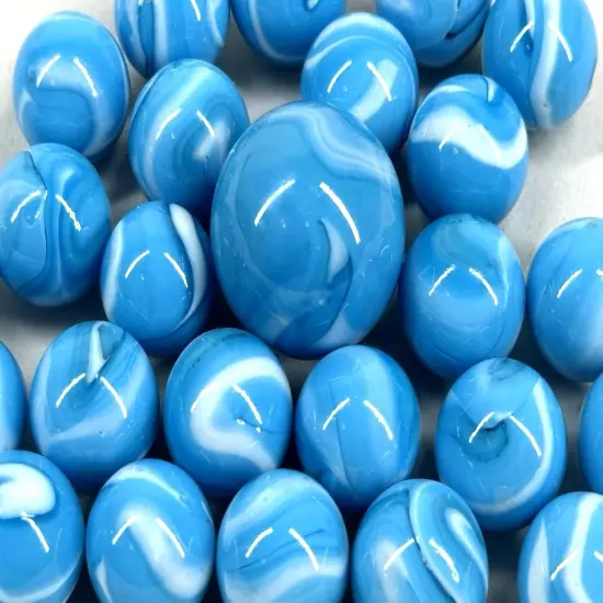 25 Glass Marbles AIR Blue/White Game Pack Shooter Swirl {2}