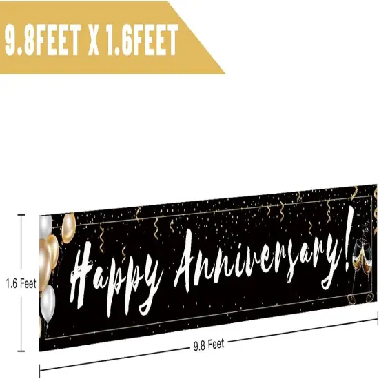 Happy Anniversary Decorations Banner - Black, 118"x20" {2}