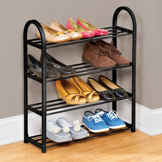 Collections Etc Black 4-Tier Metal Shoe Rack - Holds 12 Pairs {1}