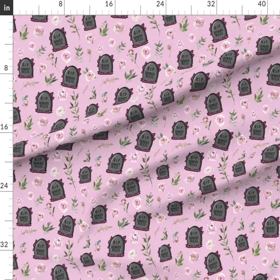 Various Fabrics by the Yard or Fat Quarter Feminist Novelty Quirky Quote Tombstone Pink Flowers Floral Graveyard Cemetery Gender Studies Identity Feminism Grave Custom Printed Fabric by Spoonflower {1}