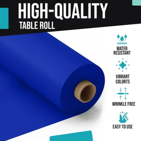 Exquisite Plastic Table Cover Roll &ndash; 40" x 300' Disposable Tablecloth Roll &ndash; Premium Thick 0.5 MIL Plastic Banquet Roll &ndash; Party Table Cover Roll for Events & Catering Dark Vlue {4}