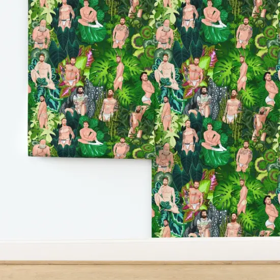 Peel & Stick Wallpaper 2FT Wide Houseplant Jungle Lgbtq Daddy Gay Homo Hunk Plant Mature Nsfw Green Whimsical Custom Removable Wallpaper by Spoonflower {2}