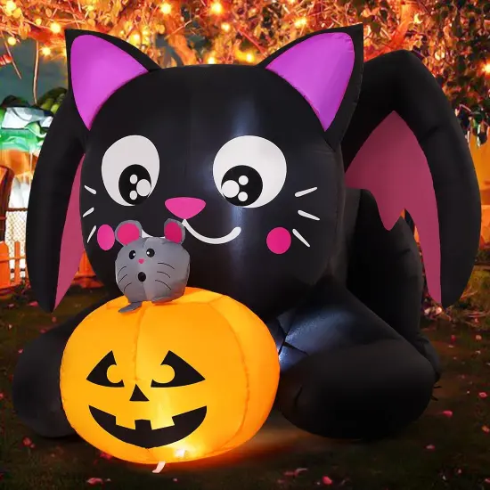 GOOSH 5 FT Halloween Inflatables Cat Blow Up Yard Pumpkin with Built-in LEDs {2}