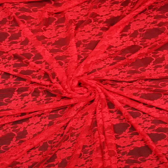 1 Yard Red Floral Lace Fabric Stretch Sheer Shimmer Nylon Spandex 58/60&Prime; Wide {1}