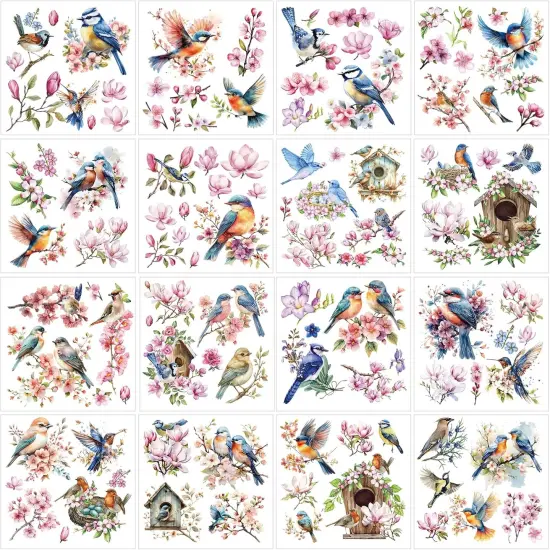 16 Sheets Flower Birds Furniture Decals {1}