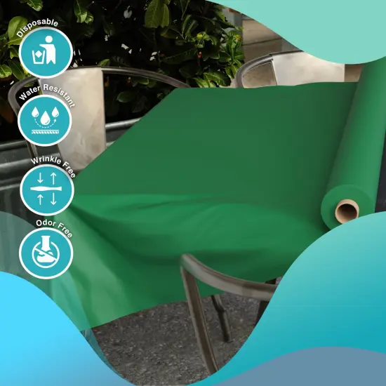 Exquisite Plastic Table Cover Roll &ndash; 40" x 100' Disposable Tablecloth Roll &ndash; Premium Thick 0.5 MIL Plastic Banquet Roll &ndash; Party Table Cover Roll for Events & Catering Emerald Green {5}