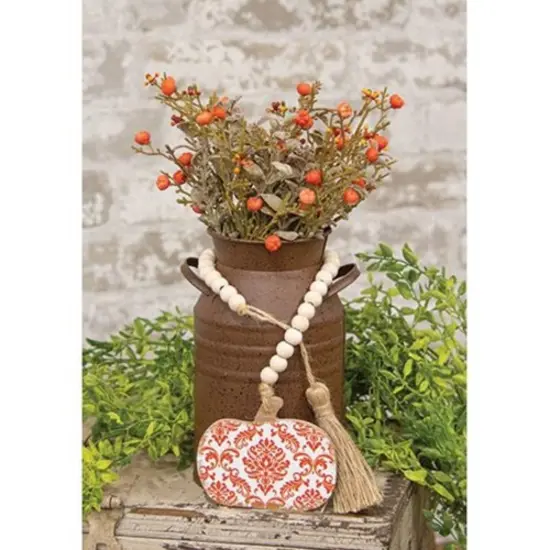 Seasonal Beaded Pumpkin Strand 20 Inch with Orange Wood Beads and Jute Tassel for Home Decor {3}