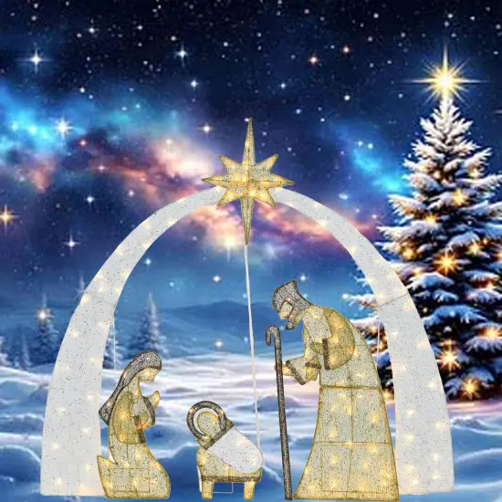 54"H Nativity Scene Christ Birth Pre-Lit Warm White LED Lights 115L Display {1}