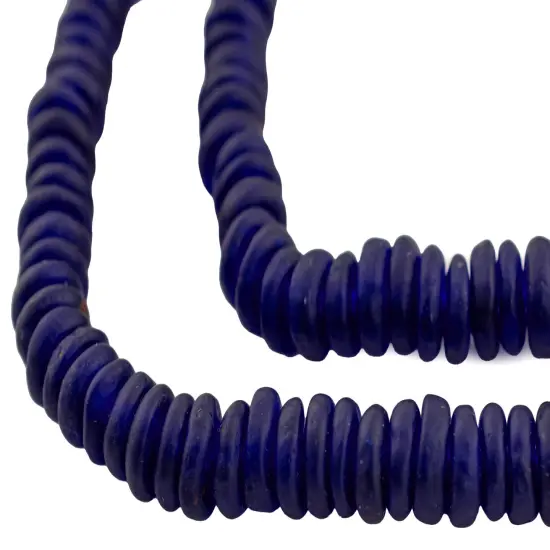 The Bead Chest African Disk Recycled Glass Beads - Full Strand of Eco-Friendly Ghanaian Rondelle Beads (Cobalt Blue) {1}