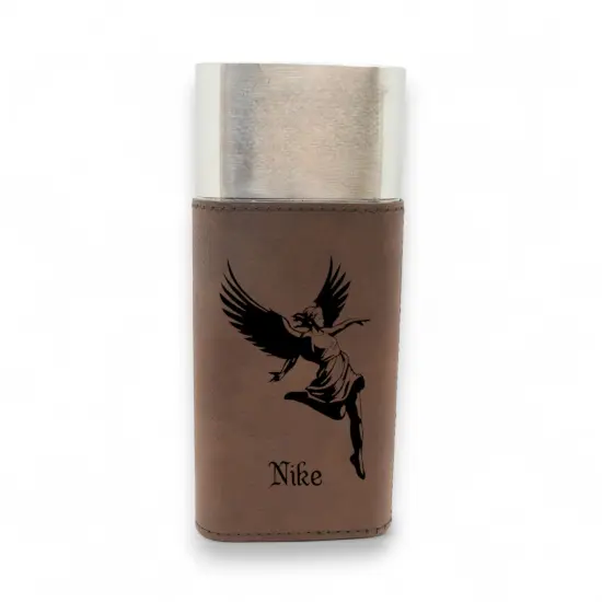 Cigar Case with Cutter - Nike Goddess of Victory - Leather Rustic/Silver {2}