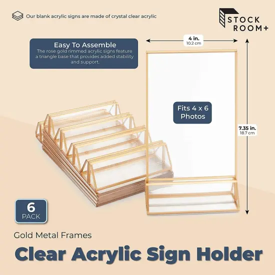 Stockroom Plus Clear Acrylic Sign Holder with Gold Borders, Vertical Stand (6.69x2.76 in, 6 Pack) {2}