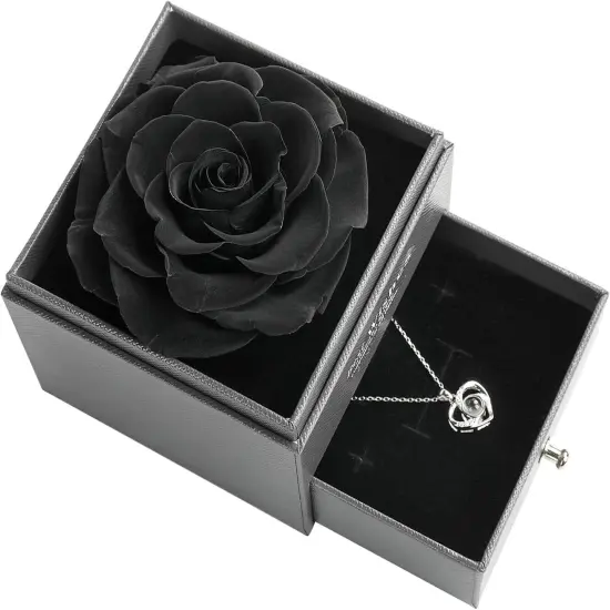 Preserved Real Rose with Heart Necklace I Love You in 100 Languages(Black) {2}