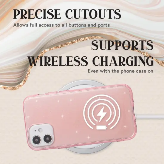 Insten Glitter Case for iPhone 12 Mini Case 5.4 Inch, Soft TPU Sparkle Protective Cases, Shock Absorption, Crystal Clear Pink Bling Shinny Slim Cover for Women Girls {3}