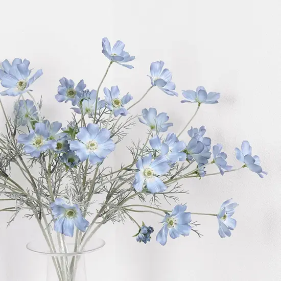 2 Pcs Artificial Fake Flowers Plants Cosmos Silk Flower Arrangements Wedding Bouquets Decorations Plastic Floral Table Centerpieces for Home Kitchen Garden Party Decor Approx 23.6'' High - Light Blue {5}