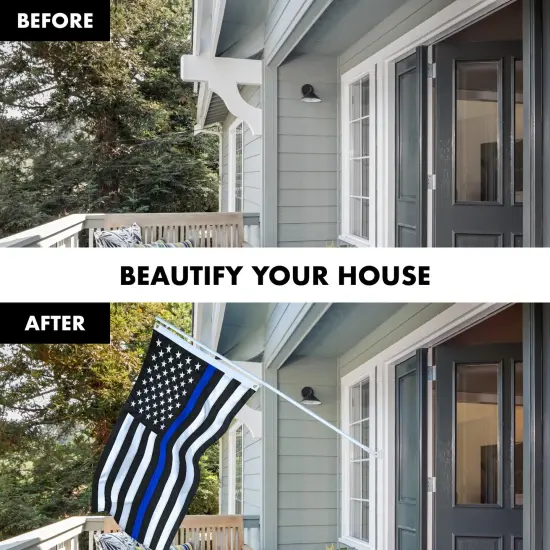 G128 - 5 Feet Tangle Free Spinning Flagpole (White) Thin Blue Line Flag Brass Grommets Embroidered 2x3 ft (Flag Included) Aluminum Flag Pole {3}