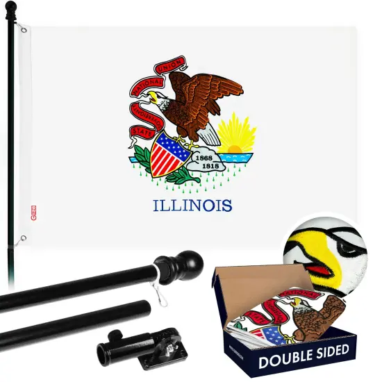G128 - 6 Feet Tangle Free Spinning Flagpole (Black) Illinois Double Sided Brass Grommets Embroidered 3x5 ft (Flag Included) Aluminum Flag Pole {1}