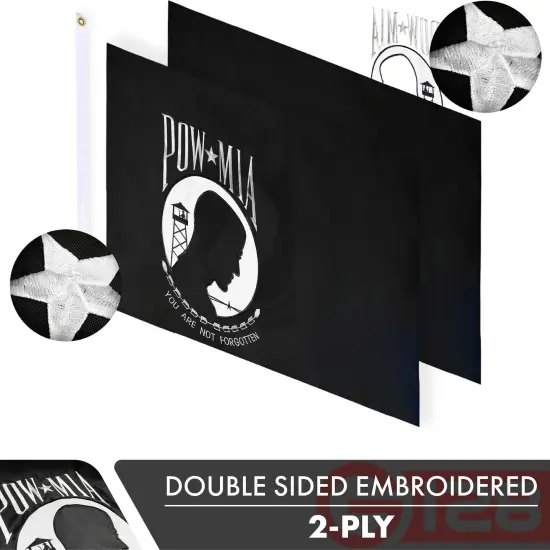 POW MIA | Flag 3x5 Ft, 3-Pack, Double-sided, Embroidered Polyester By G128 {2}