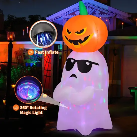 Halloween Inflatables Ghost with Pumpkin Outdoor Decorations Blow Up {2}