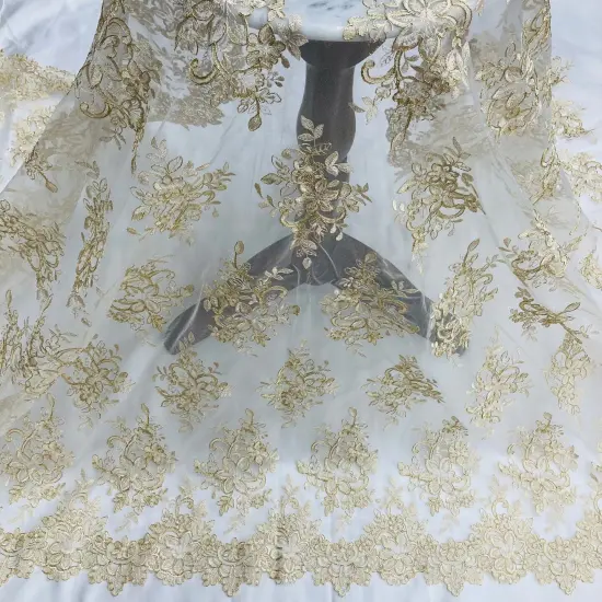 1 Yard Corded Bridal Lace Fabric Embroidered Elegant Mesh Dress 54" Width Ivory {2}