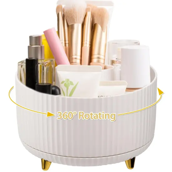 Makeup Brush Holder, Multi-angle Rotating Makeup Organizer, Multifunction Cosmetic Organizer for Bathroom Countertop, Bedroom Nightstand, Desktop, Makeup Desk Organizer, White {2}