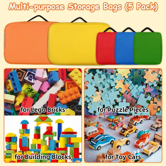 5 Pack Toy Storage Bags Compatible with LEGO Bricks, Portable Carrying Case for LEGO Easy Organizer, Puzzles Blocks Containers& Board Game Bins with Name Tag, Manual Pocket, Visible Top& Handle {1}