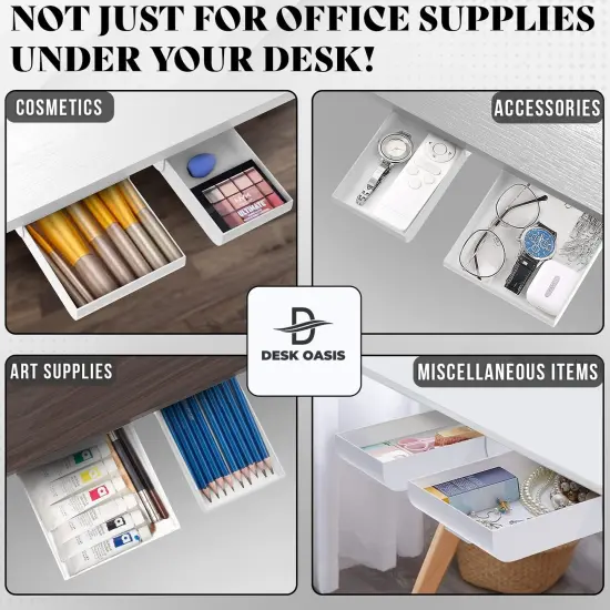 Desk Oasis 2 Pack Under Desk Storage, Plastic Desk Accessories, Slide Out Desk Drawer Attachment - Plastic Desk Accessories, Under Desk Drawer |Hidden Self Adhesive Drawer for office Home {5}