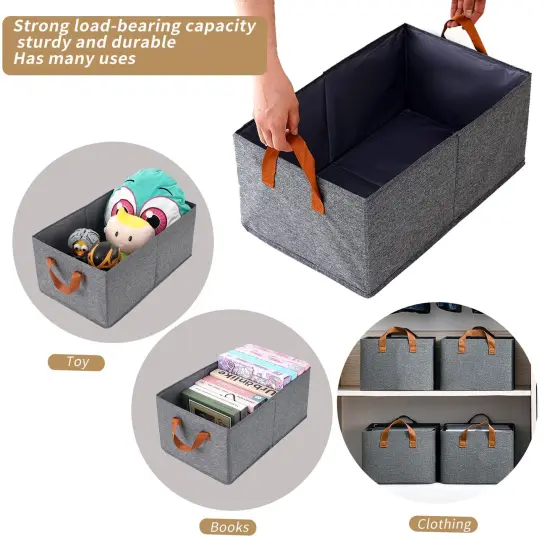 Pack of 3 Clothing Storage Bins for Closet with Handles, Foldabl Fabric Foldable Storage Baskets Cloth Box, Fabric Containers Boxes for Organizing Shelves Bedroom, Gray, Large (gray) {5}