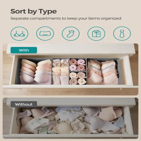 SONGMICS Drawer Organizer, Dresser Drawer Organizers, Set of 12, Foldable Fabric Storage Bins for Socks, Underwear, Bras, Ties, Scarves, Dove Gray URDZ006G02 {5}