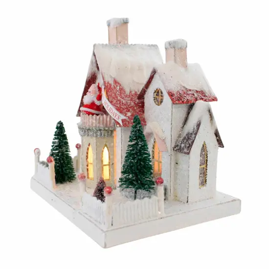 Cody Foster 8.0 Inch Santa's House Christmas Putz House , Christmas Decor Village PutzRetro Looking White {3}
