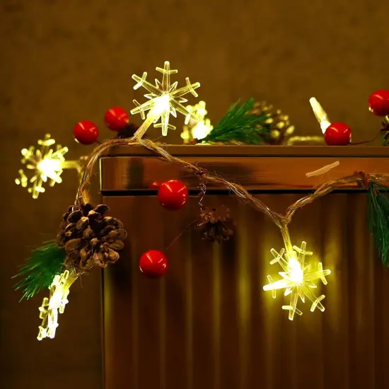 Christmas Garland with Snowflake Lights, 30 Led 10ft Battery Operated {5}