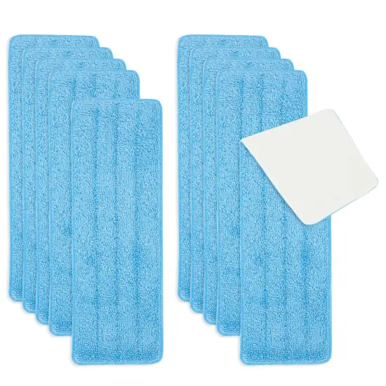 10-Pack Microfiber Mop Pads - Reusable and Washable Replacement Flat Heads for Cleaning Hardwood Floor (16.5 in, Blue) {1}