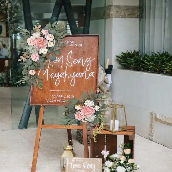 Pink Faux Arch Flowers Wedding Welcome Sign Flower {4}