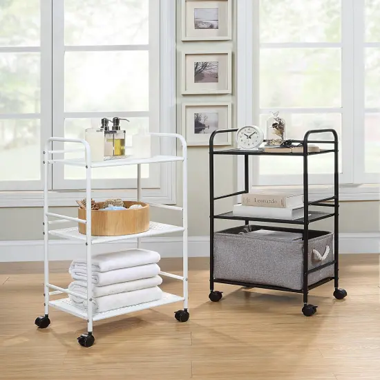 3-Tier Rolling Utility Cart &ndash; Metal Storage Organizer with Wheels Black {8}