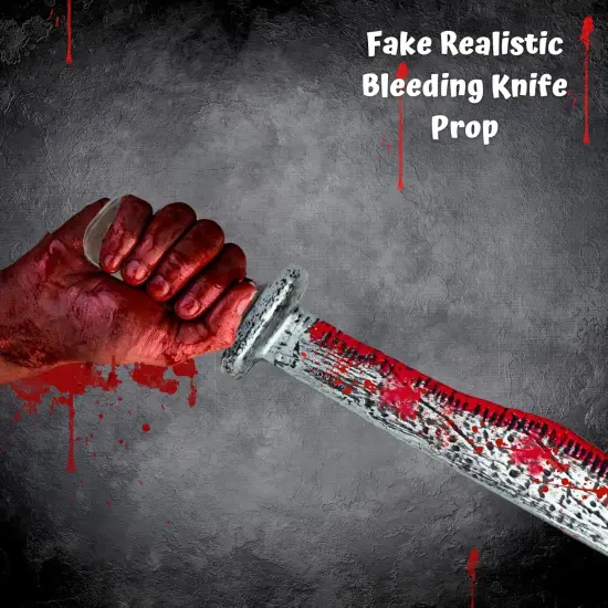 4E's Novelty 17" Fake Bloody Machete Costume Prop &ndash; Large Plastic Knife with Realistic Blood Stains for Halloween Costumes, Horror Props, Haunted House D&eacute;cor, Safe for Kids & Adults {5}