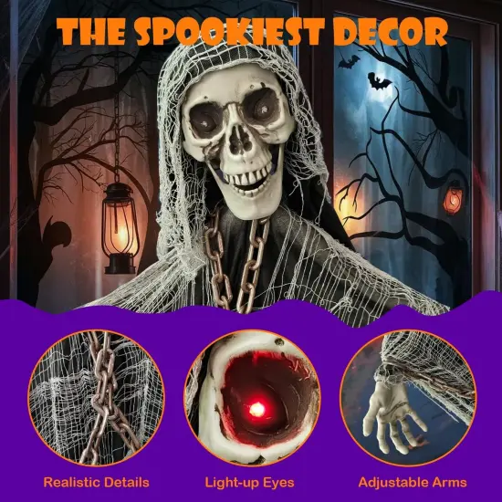 6ft Sound-Controlled Swinging Scary Skeleton Ghost Decoration {4}