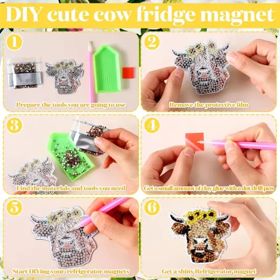 30 Pcs Cow Diamond Painting Magnets Highland Cows Diamond Art {5}