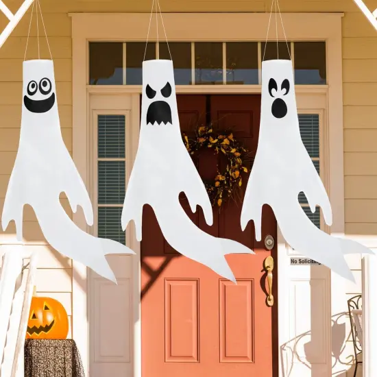 3 Pcs Hanging Ghost Windsocks Halloween Decorations {4}