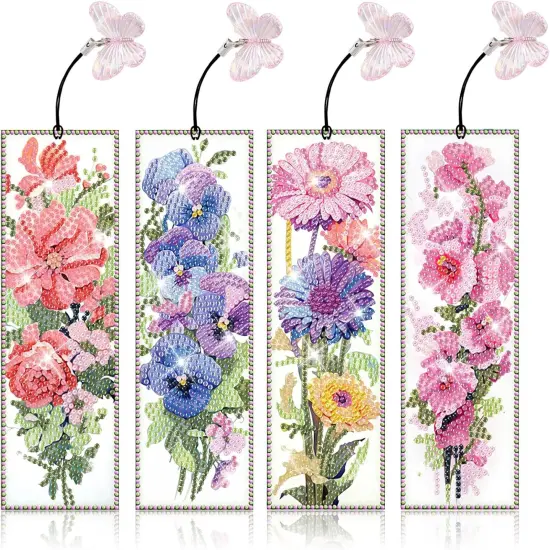 4pcs Flower Diamond Art Bookmarks Kit Floral Diamond Bookmarks {1}