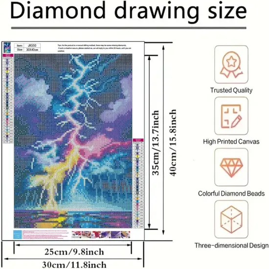 Diamond Art Painting Kits for Adults, Colorful Lightning 5D Diamond Painting Dots Art Kits for Adults Beginner, DIY Full Round Gem Crystal Art Paint by Diamond, Home Wall Decor 12x 16 in {2}