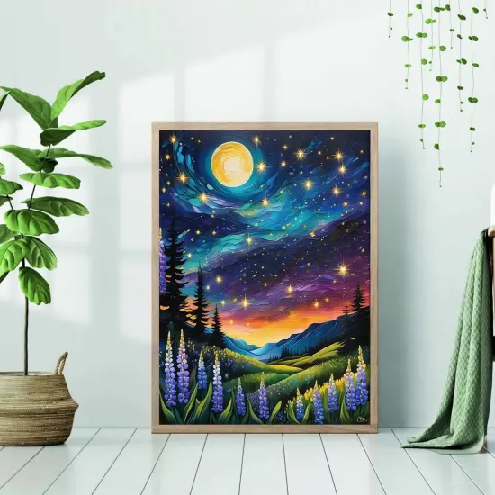 Landscape Diamond Painting Kits, Moon Diamond Art for Adults, Full Drill Landscape Gem Art, DIY 5D Pink Diamond Dots for Gift Home Wall Decor 12x16 inch {4}